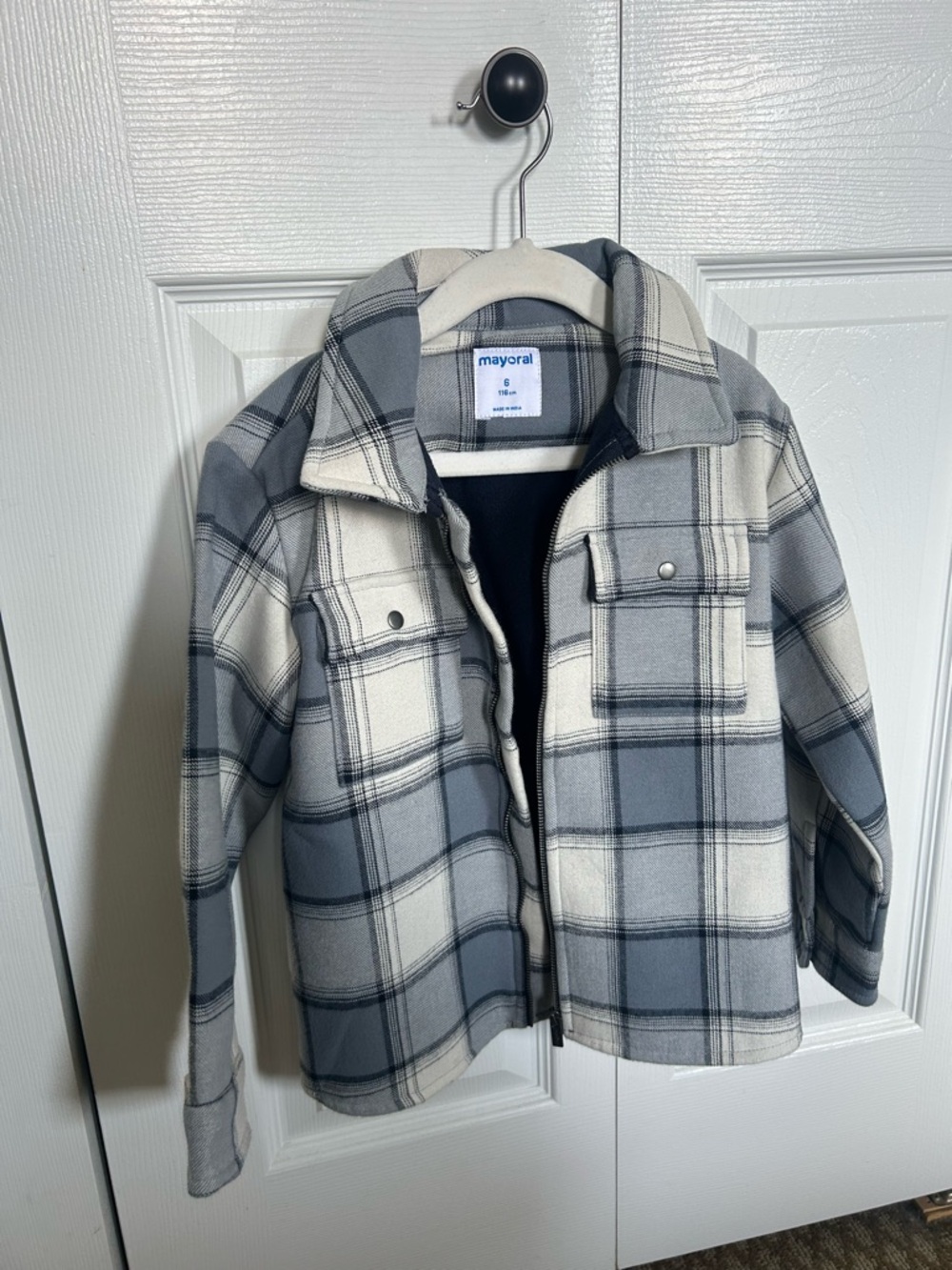 Mayoral Gray & Cream Plaid Jacket